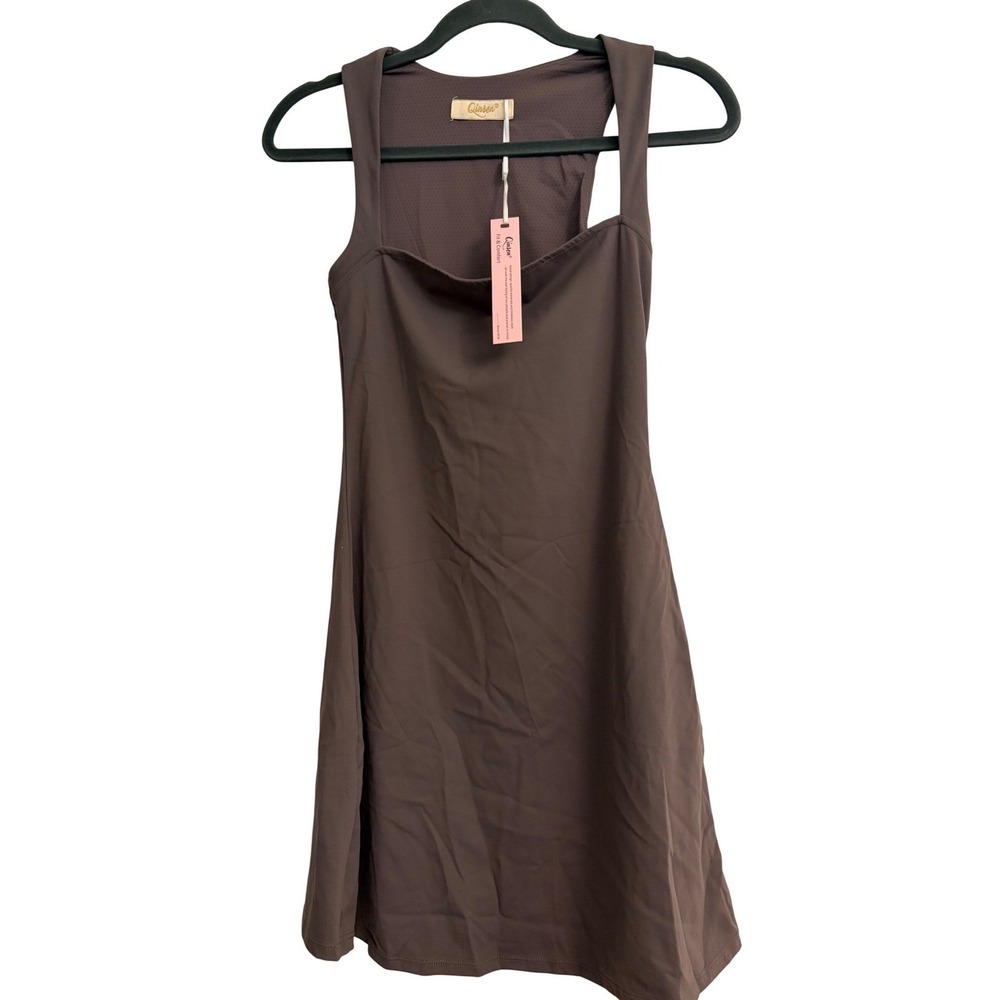 Qinsen Square Neck Athletic Tennis Dress Size 4 Gray Espresso Active Tennis
